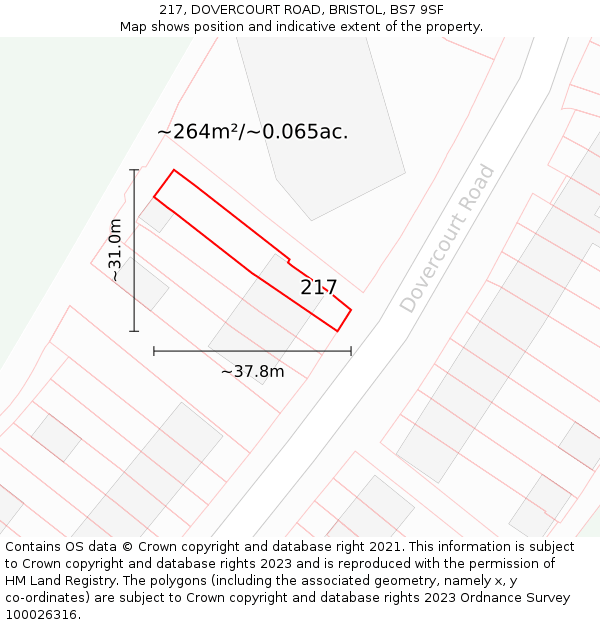 217, DOVERCOURT ROAD, BRISTOL, BS7 9SF: Plot and title map