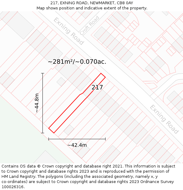 217, EXNING ROAD, NEWMARKET, CB8 0AY: Plot and title map