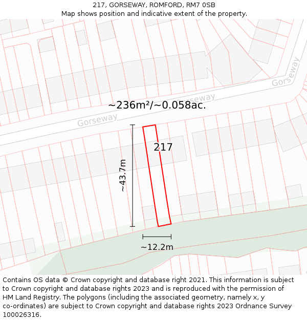 217, GORSEWAY, ROMFORD, RM7 0SB: Plot and title map