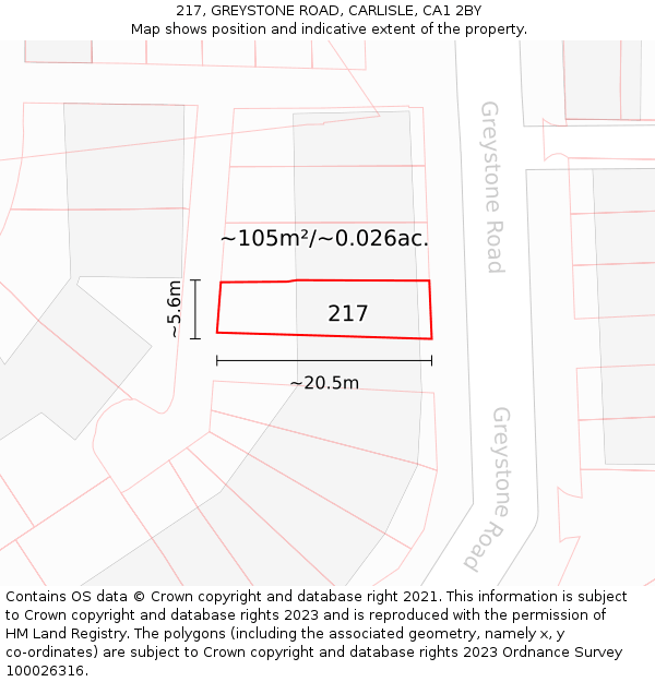 217, GREYSTONE ROAD, CARLISLE, CA1 2BY: Plot and title map