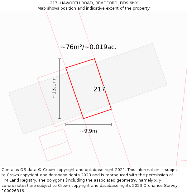 217, HAWORTH ROAD, BRADFORD, BD9 6NX: Plot and title map