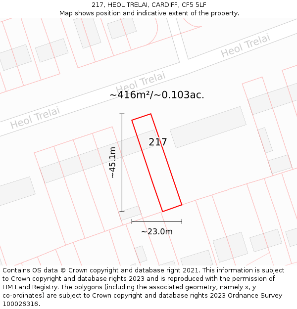 217, HEOL TRELAI, CARDIFF, CF5 5LF: Plot and title map