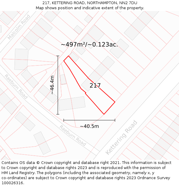217, KETTERING ROAD, NORTHAMPTON, NN2 7DU: Plot and title map