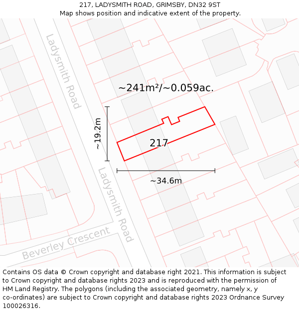 217, LADYSMITH ROAD, GRIMSBY, DN32 9ST: Plot and title map