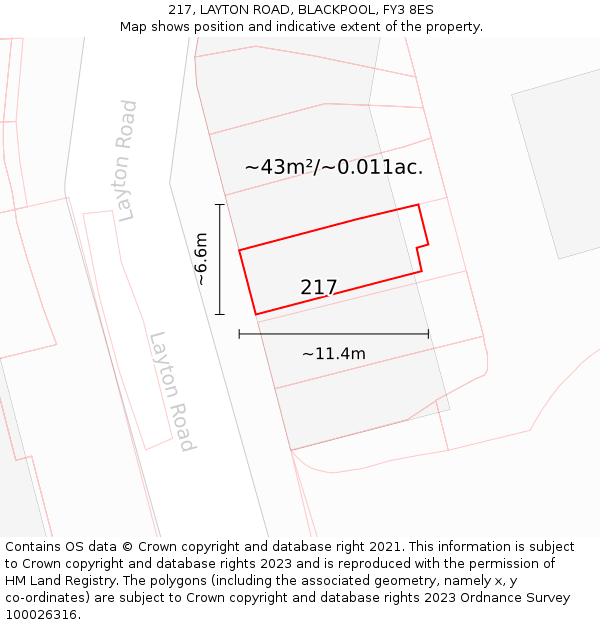 217, LAYTON ROAD, BLACKPOOL, FY3 8ES: Plot and title map