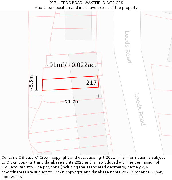 217, LEEDS ROAD, WAKEFIELD, WF1 2PS: Plot and title map