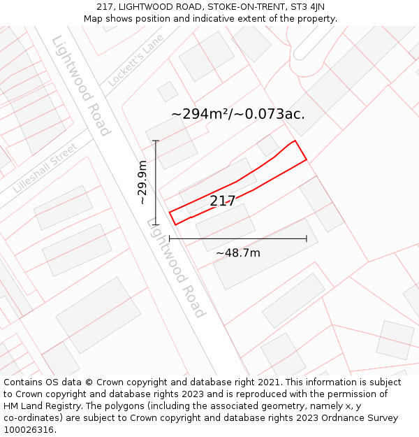 217, LIGHTWOOD ROAD, STOKE-ON-TRENT, ST3 4JN: Plot and title map