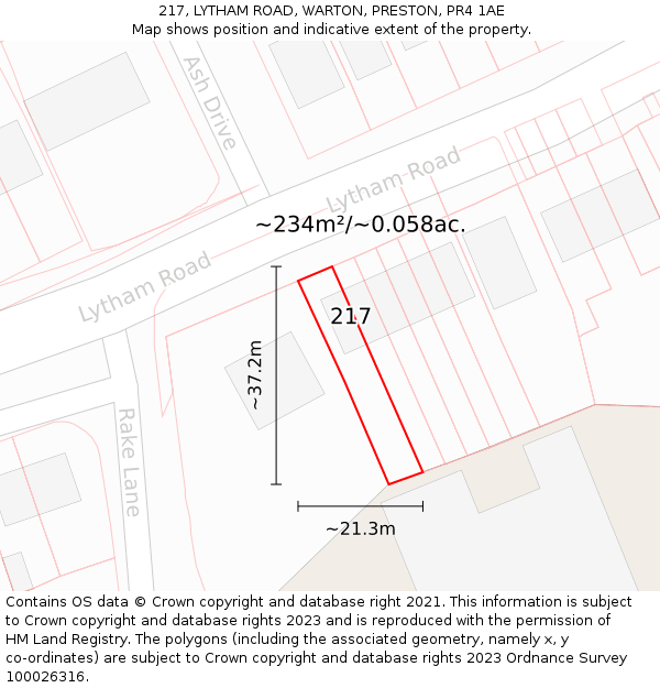 217, LYTHAM ROAD, WARTON, PRESTON, PR4 1AE: Plot and title map