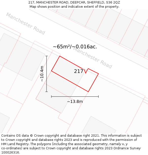 217, MANCHESTER ROAD, DEEPCAR, SHEFFIELD, S36 2QZ: Plot and title map