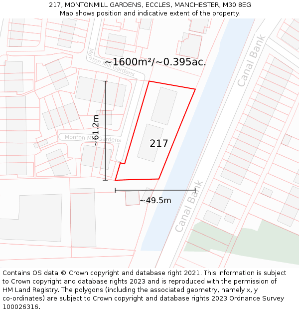 217, MONTONMILL GARDENS, ECCLES, MANCHESTER, M30 8EG: Plot and title map
