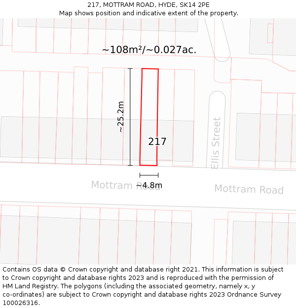 217, MOTTRAM ROAD, HYDE, SK14 2PE: Plot and title map