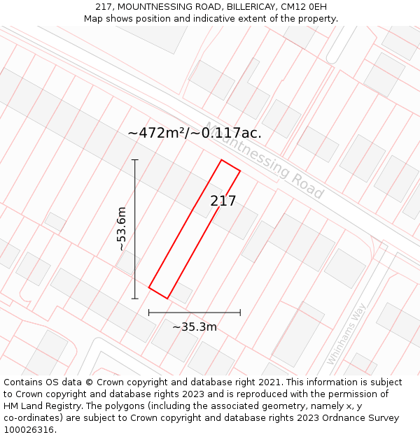 217, MOUNTNESSING ROAD, BILLERICAY, CM12 0EH: Plot and title map