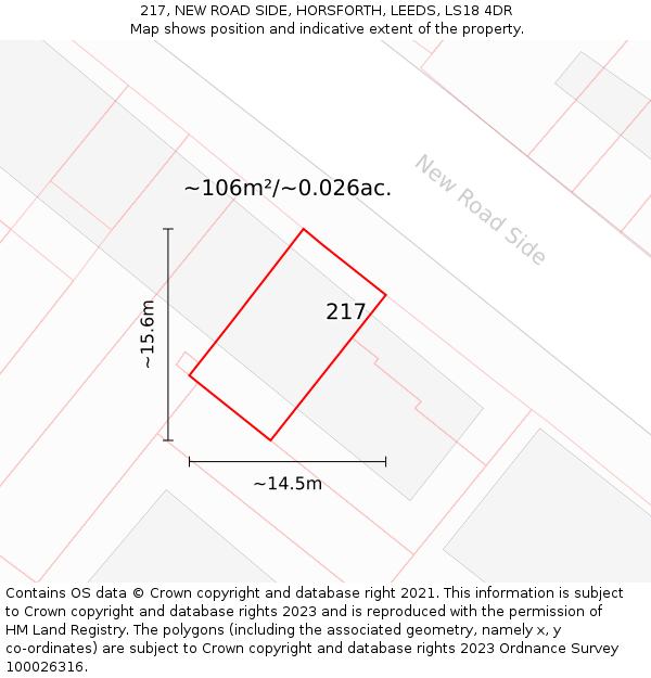 217, NEW ROAD SIDE, HORSFORTH, LEEDS, LS18 4DR: Plot and title map