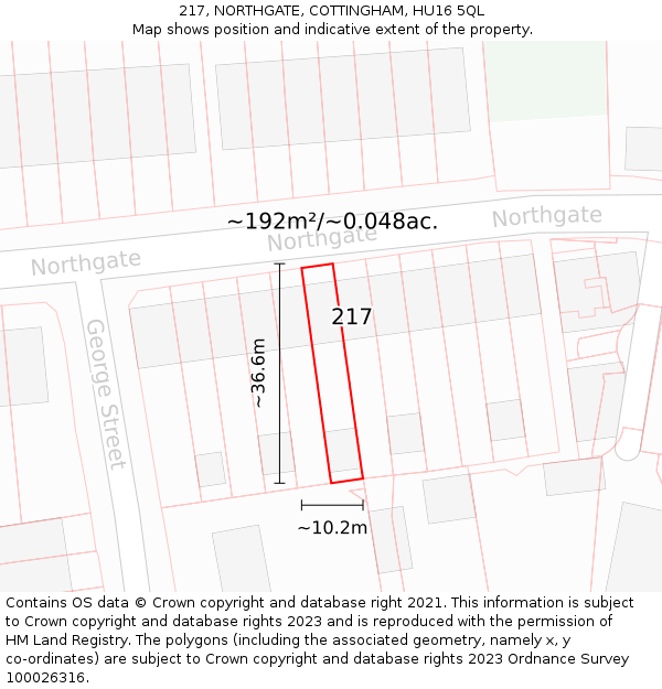 217, NORTHGATE, COTTINGHAM, HU16 5QL: Plot and title map