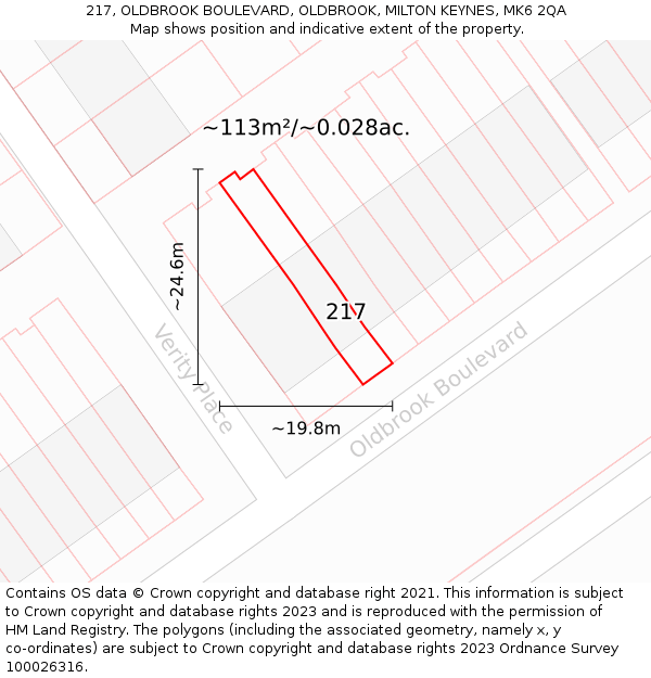 217, OLDBROOK BOULEVARD, OLDBROOK, MILTON KEYNES, MK6 2QA: Plot and title map
