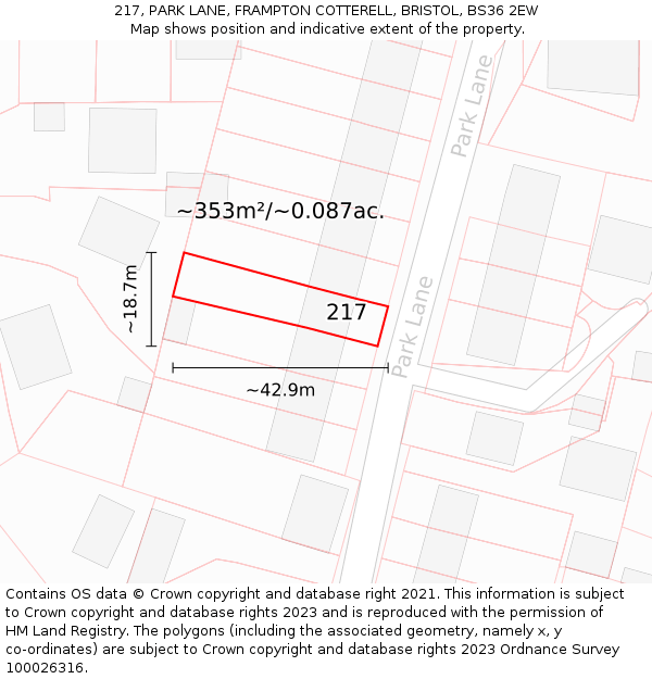 217, PARK LANE, FRAMPTON COTTERELL, BRISTOL, BS36 2EW: Plot and title map