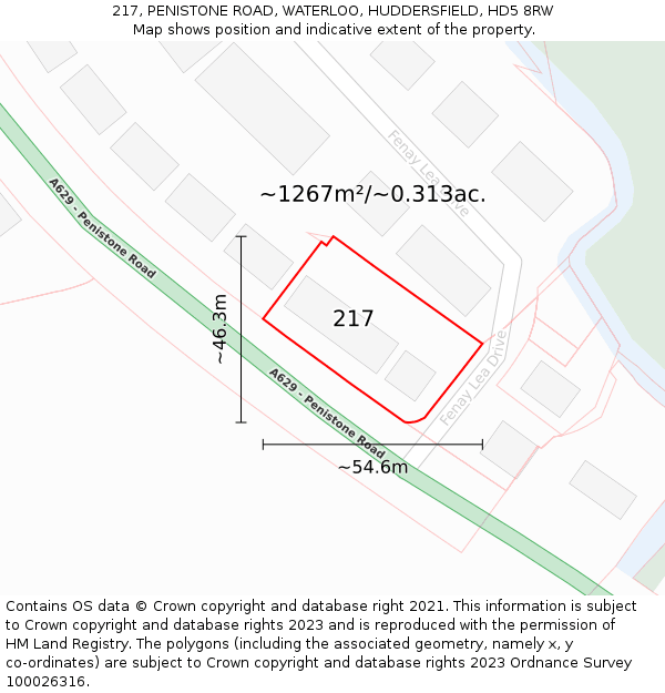 217, PENISTONE ROAD, WATERLOO, HUDDERSFIELD, HD5 8RW: Plot and title map
