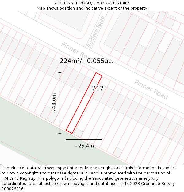 217, PINNER ROAD, HARROW, HA1 4EX: Plot and title map