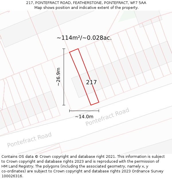217, PONTEFRACT ROAD, FEATHERSTONE, PONTEFRACT, WF7 5AA: Plot and title map
