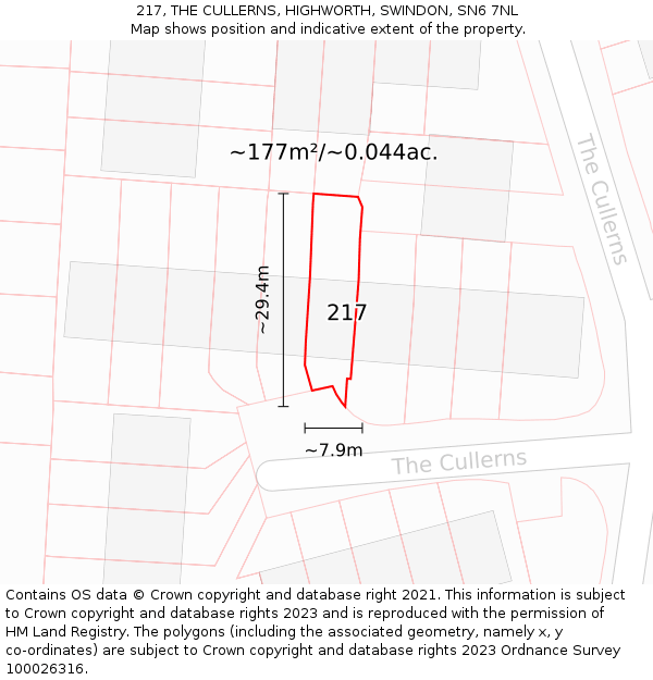 217, THE CULLERNS, HIGHWORTH, SWINDON, SN6 7NL: Plot and title map