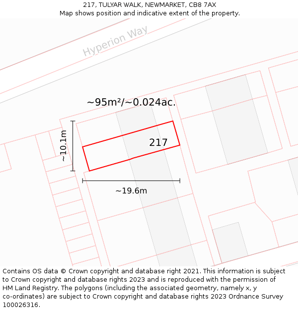 217, TULYAR WALK, NEWMARKET, CB8 7AX: Plot and title map