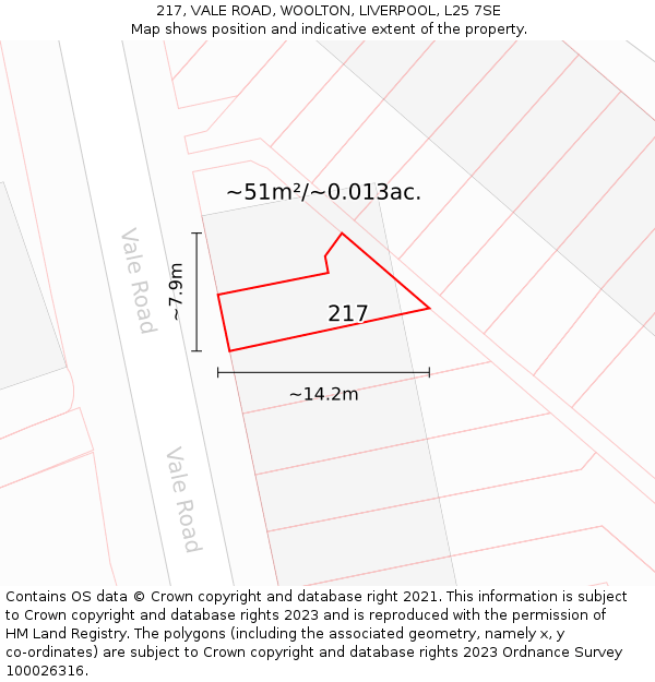 217, VALE ROAD, WOOLTON, LIVERPOOL, L25 7SE: Plot and title map