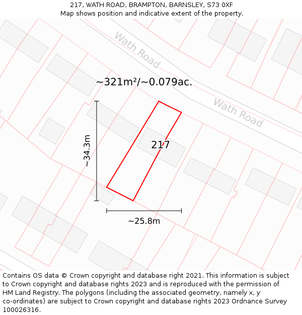 217, WATH ROAD, BRAMPTON, BARNSLEY, S73 0XF: Plot and title map