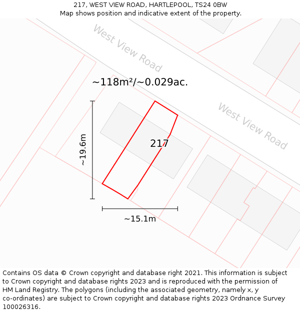 217, WEST VIEW ROAD, HARTLEPOOL, TS24 0BW: Plot and title map