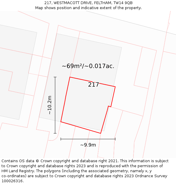 217, WESTMACOTT DRIVE, FELTHAM, TW14 9QB: Plot and title map