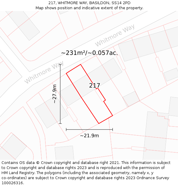 217, WHITMORE WAY, BASILDON, SS14 2PD: Plot and title map