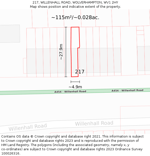 217, WILLENHALL ROAD, WOLVERHAMPTON, WV1 2HY: Plot and title map