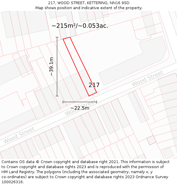 217, WOOD STREET, KETTERING, NN16 9SD: Plot and title map