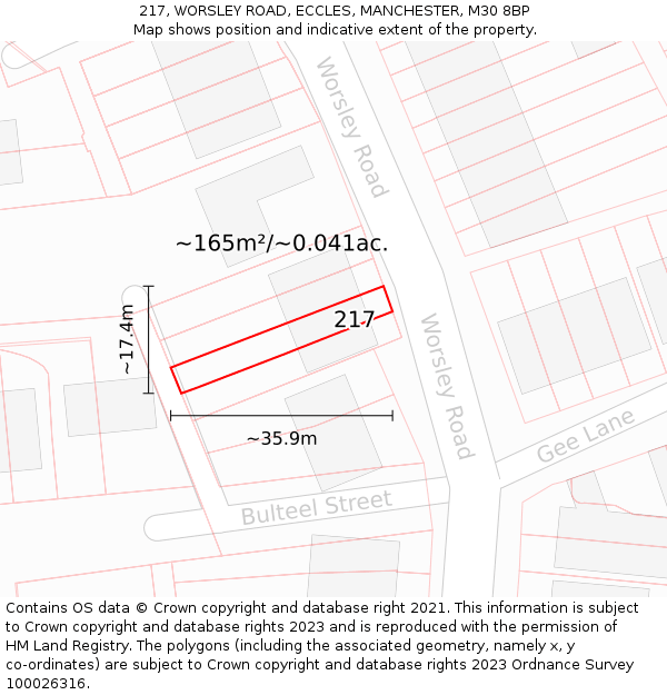 217, WORSLEY ROAD, ECCLES, MANCHESTER, M30 8BP: Plot and title map