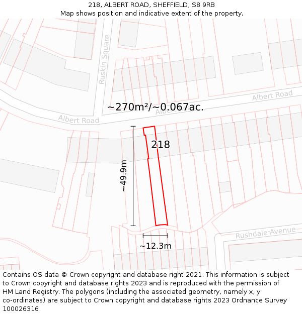 218, ALBERT ROAD, SHEFFIELD, S8 9RB: Plot and title map