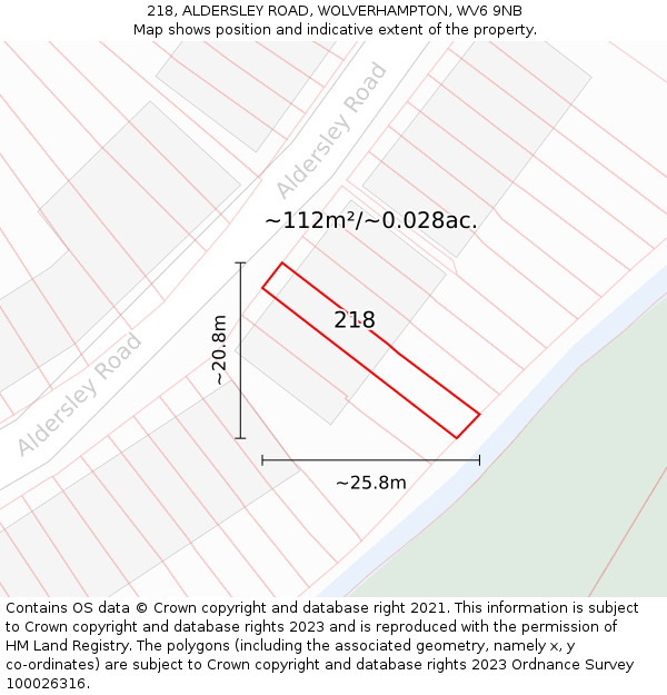 218, ALDERSLEY ROAD, WOLVERHAMPTON, WV6 9NB: Plot and title map