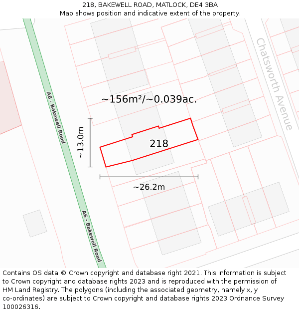 218, BAKEWELL ROAD, MATLOCK, DE4 3BA: Plot and title map
