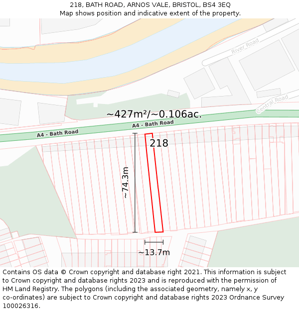 218, BATH ROAD, ARNOS VALE, BRISTOL, BS4 3EQ: Plot and title map