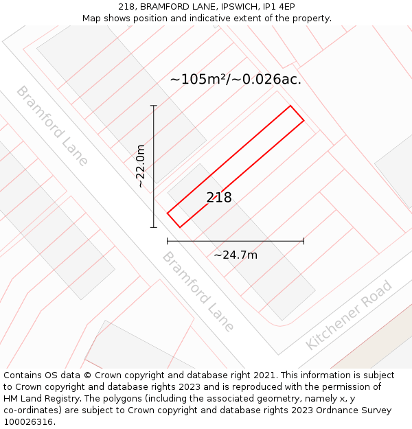 218, BRAMFORD LANE, IPSWICH, IP1 4EP: Plot and title map