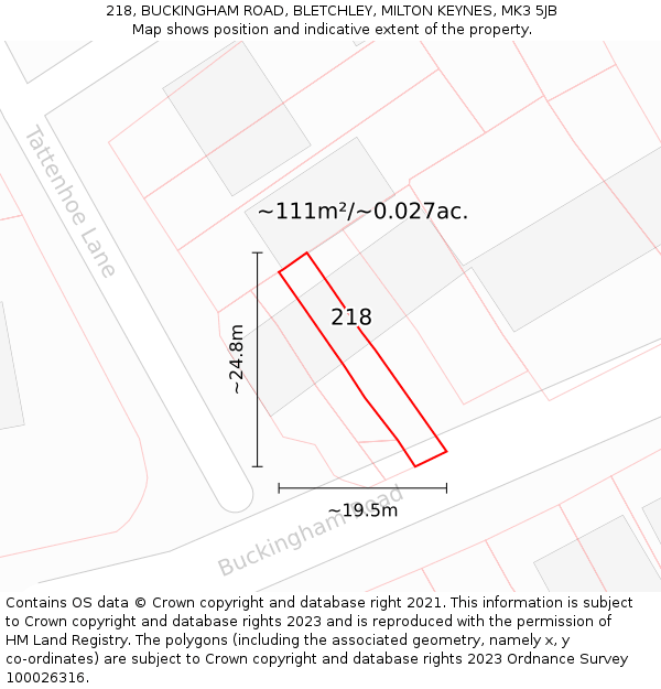 218, BUCKINGHAM ROAD, BLETCHLEY, MILTON KEYNES, MK3 5JB: Plot and title map