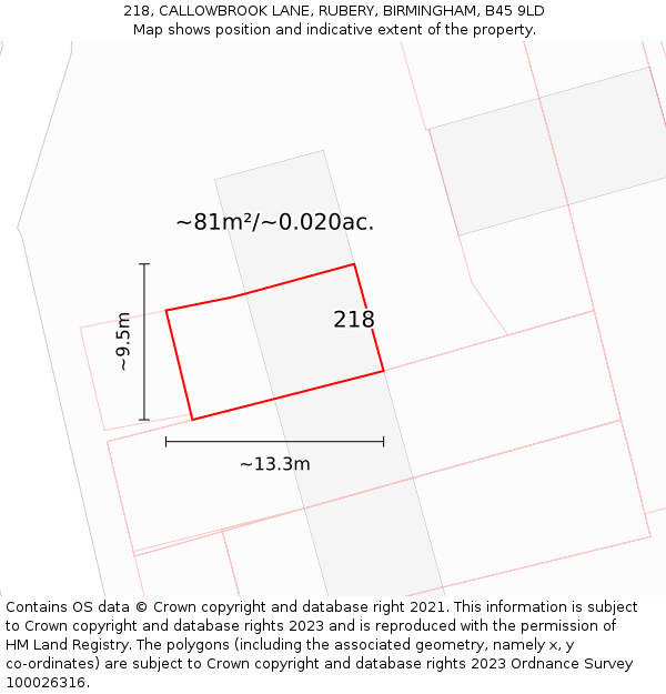 218, CALLOWBROOK LANE, RUBERY, BIRMINGHAM, B45 9LD: Plot and title map