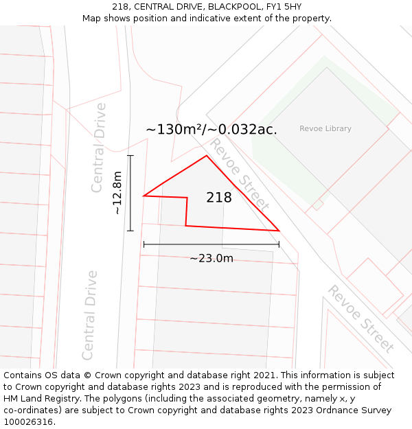 218, CENTRAL DRIVE, BLACKPOOL, FY1 5HY: Plot and title map