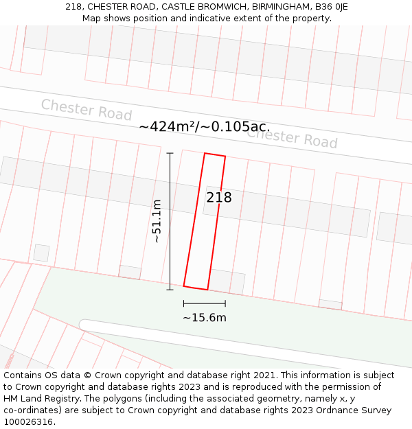 218, CHESTER ROAD, CASTLE BROMWICH, BIRMINGHAM, B36 0JE: Plot and title map