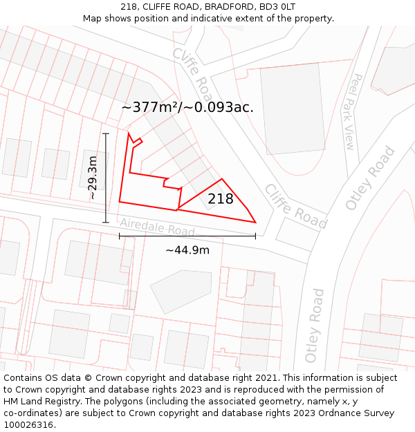 218, CLIFFE ROAD, BRADFORD, BD3 0LT: Plot and title map