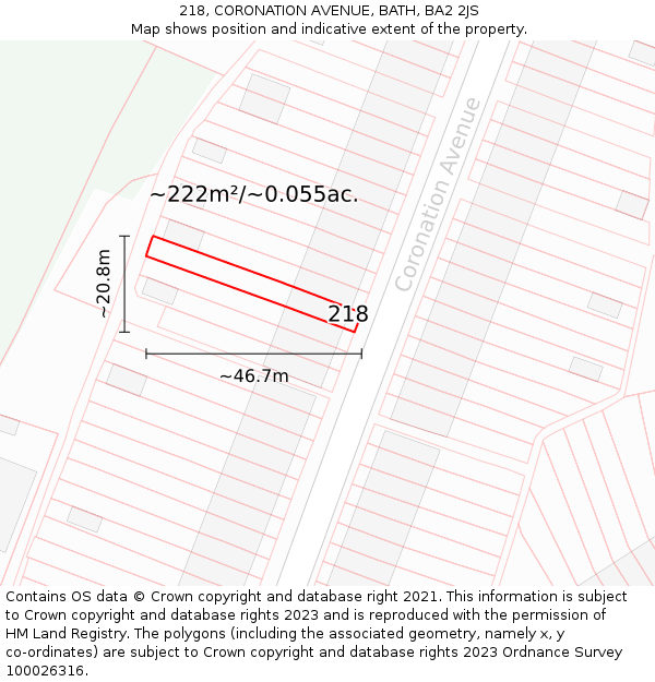 218, CORONATION AVENUE, BATH, BA2 2JS: Plot and title map