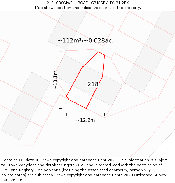 218, CROMWELL ROAD, GRIMSBY, DN31 2BX: Plot and title map
