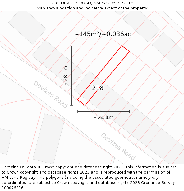 218, DEVIZES ROAD, SALISBURY, SP2 7LY: Plot and title map