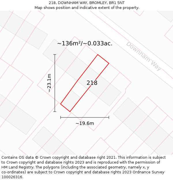 218, DOWNHAM WAY, BROMLEY, BR1 5NT: Plot and title map