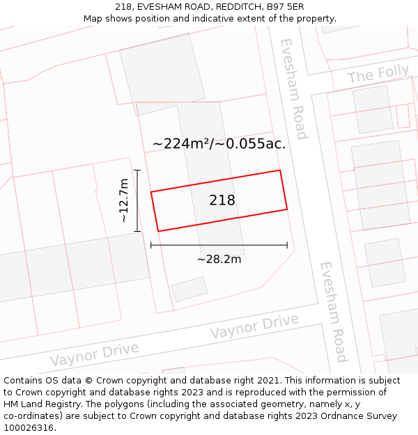 218, EVESHAM ROAD, REDDITCH, B97 5ER: Plot and title map