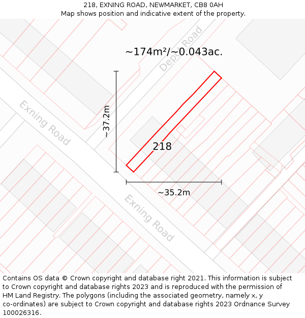 218, EXNING ROAD, NEWMARKET, CB8 0AH: Plot and title map