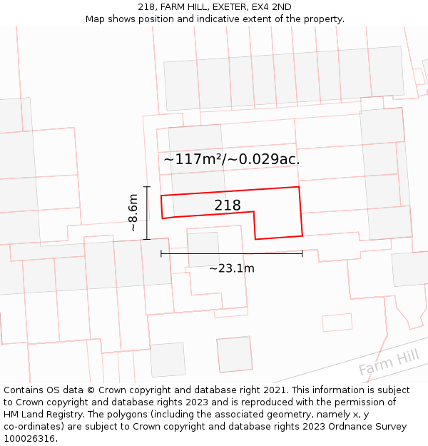 218, FARM HILL, EXETER, EX4 2ND: Plot and title map